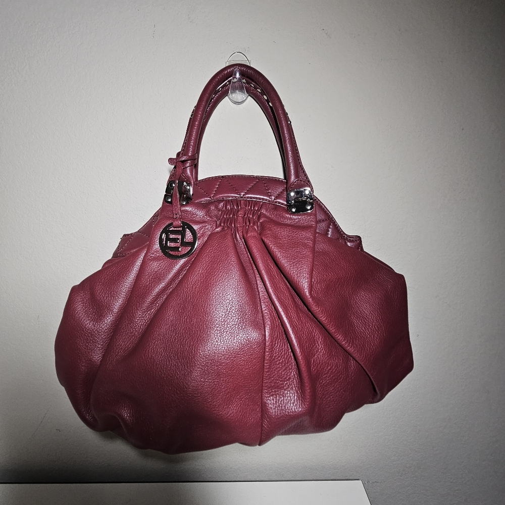 Rare Elliot Lucca burgandy leather handbag with studded handles